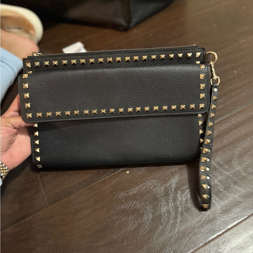Valentino Black Studded Leather Clutch